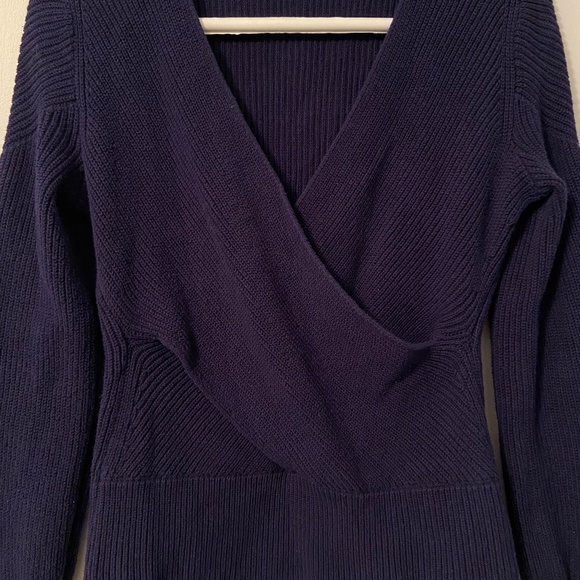 ANTHROPOLOGIE MOTH LIZA NAVY BLUE COTTON V-NECK WRAP SWEATER COASTAL GRANDMA - Picture 5 of 6